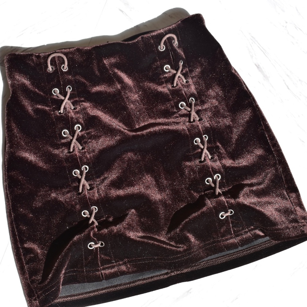 Forever 21 Brown Velour Boho Lace Up Skirt